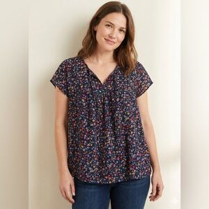 Gap Navy Floral Tie-Neck Blouse Sz Small